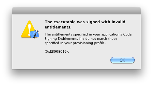 Code
Signing Entitlements file do not match