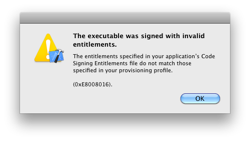 CodeSigning Entitlements file do not match